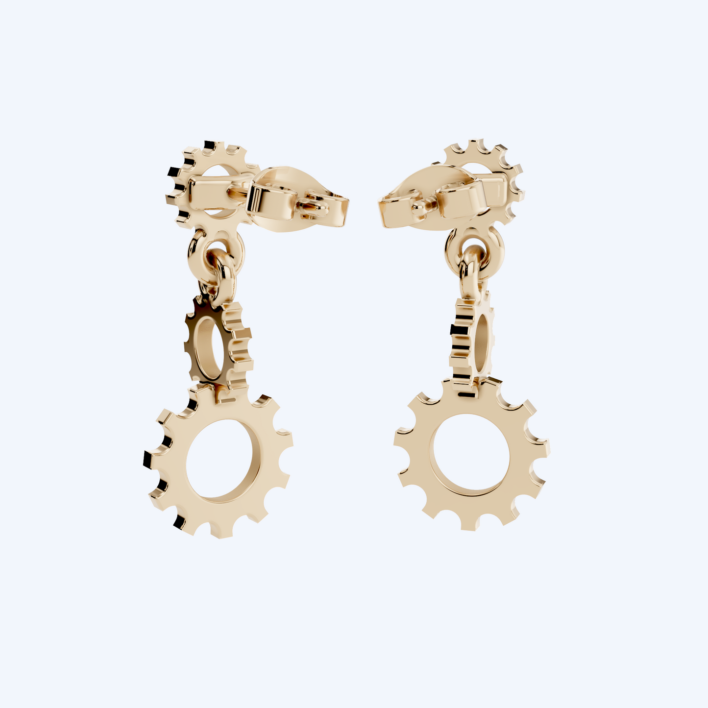 Cog Drop Earring 375 Yellow Gold