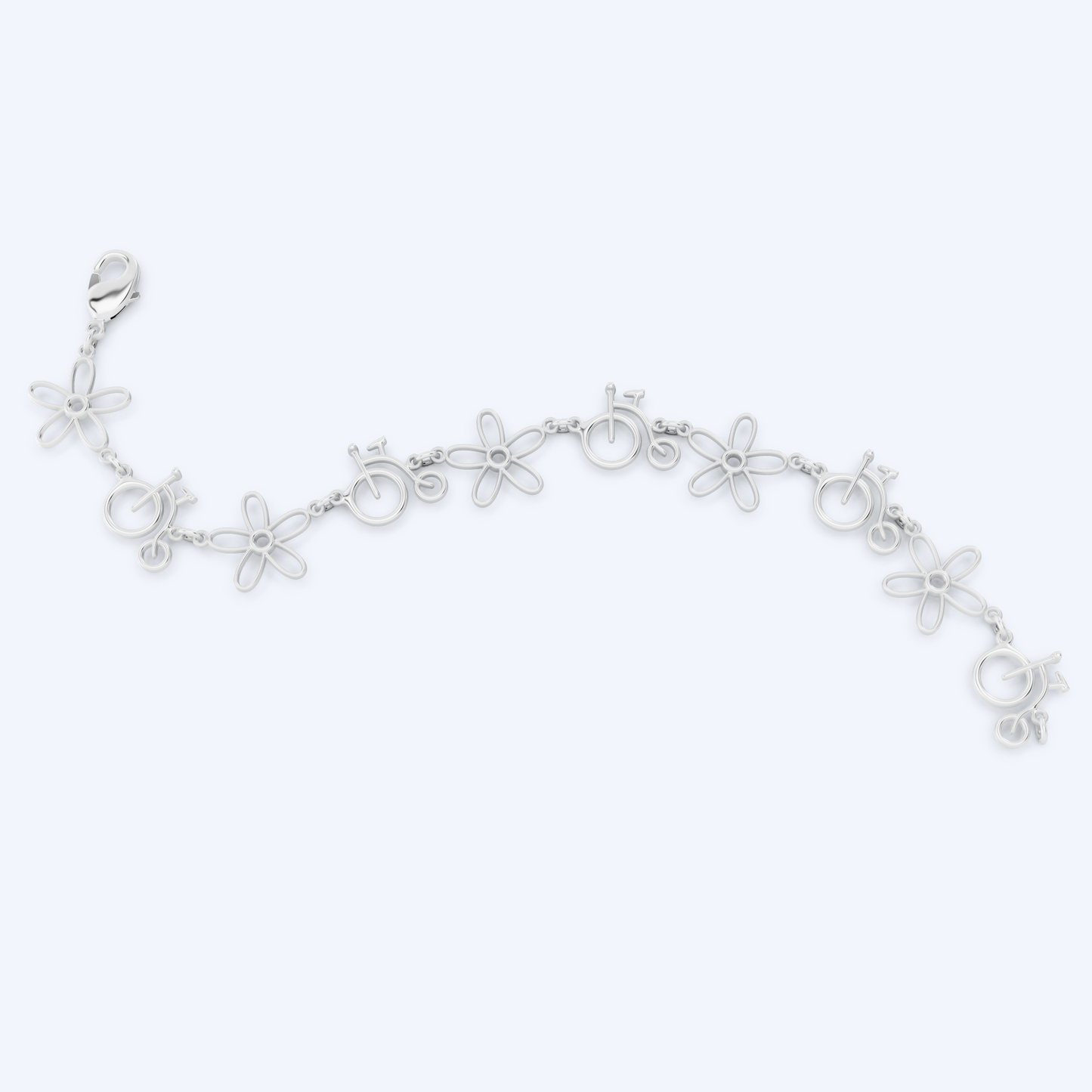 Penny Farthing Flower Bracelet 925 Silver