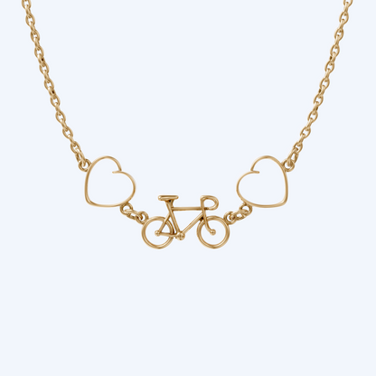 Road Bike & Heart Pendant Necklace 375 Yellow Gold