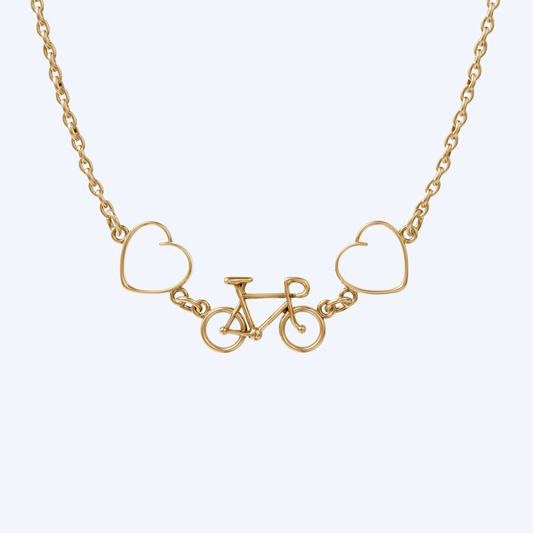Road Bike & Heart Pendant Necklace 375 Yellow Gold
