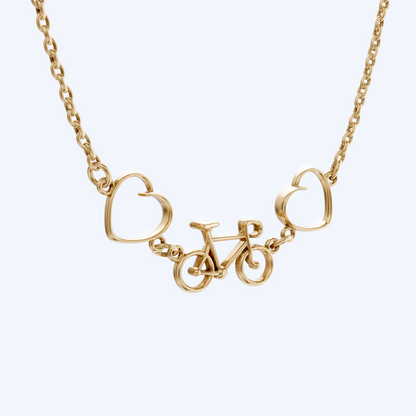 Road Bike & Heart Pendant Necklace 375 Yellow Gold