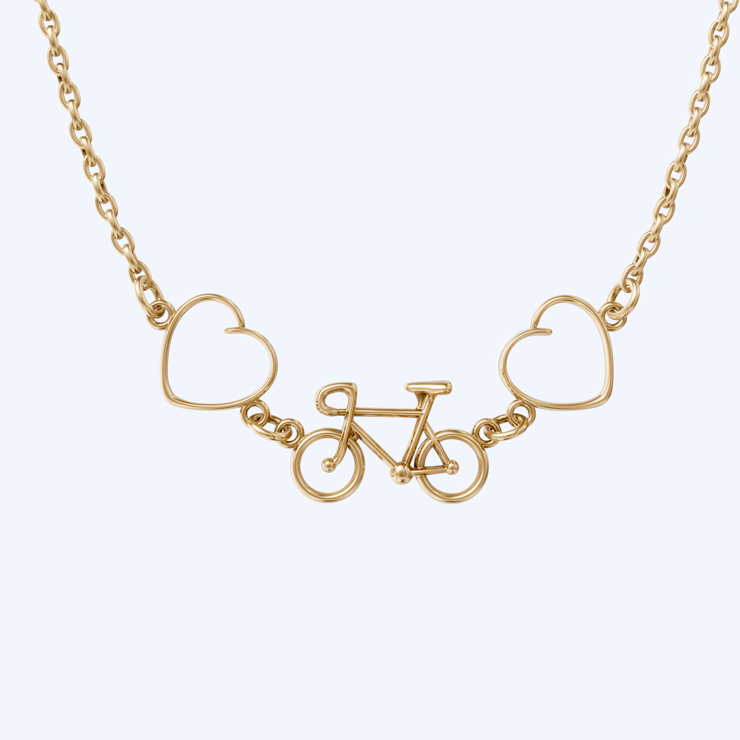 Road Bike & Heart Pendant Necklace 375 Yellow Gold
