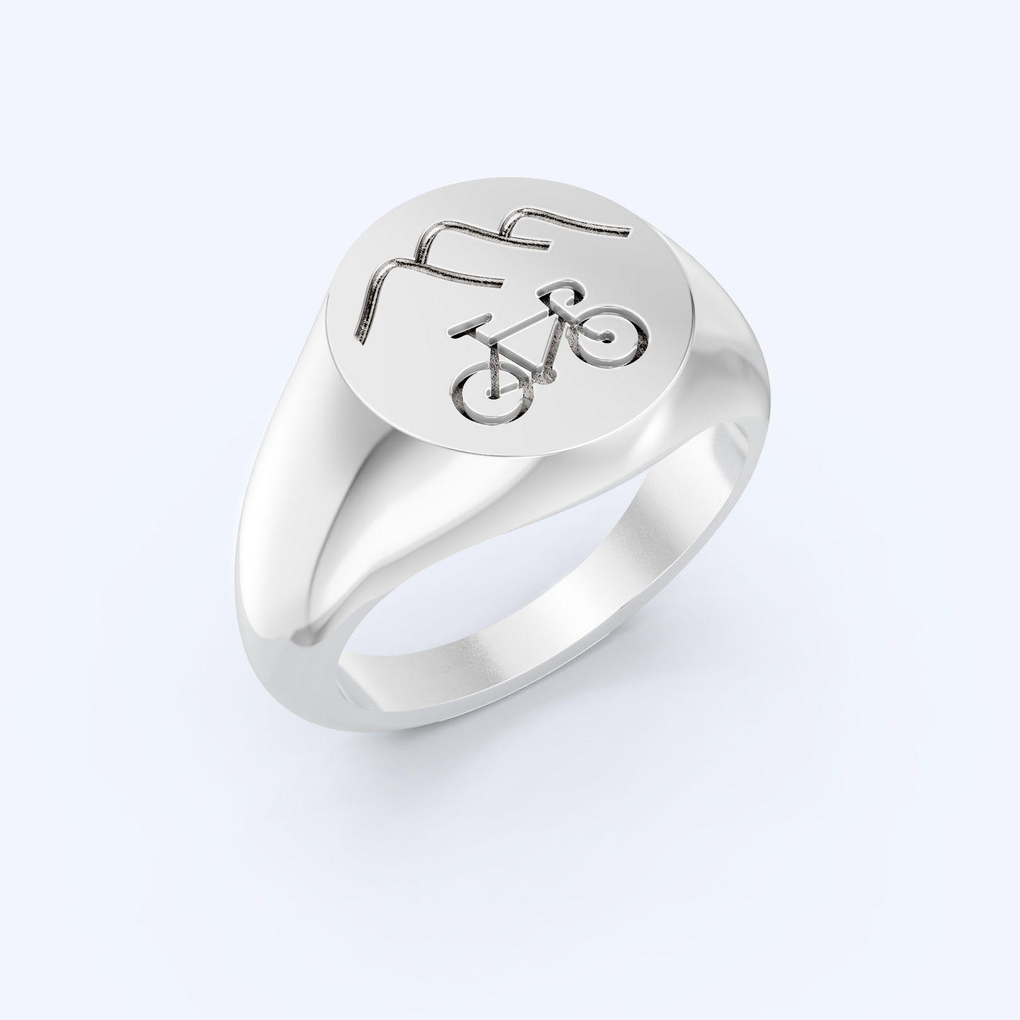 Mountains & Bike Signet Ring 925 Silver