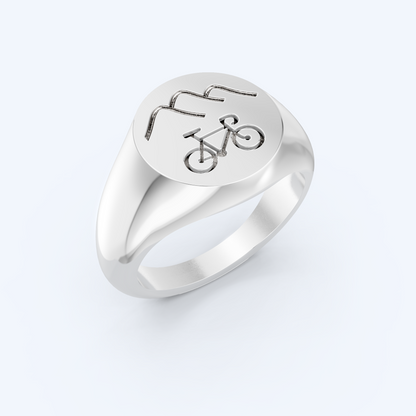 Mountains & Bike Signet Ring 925 Silver