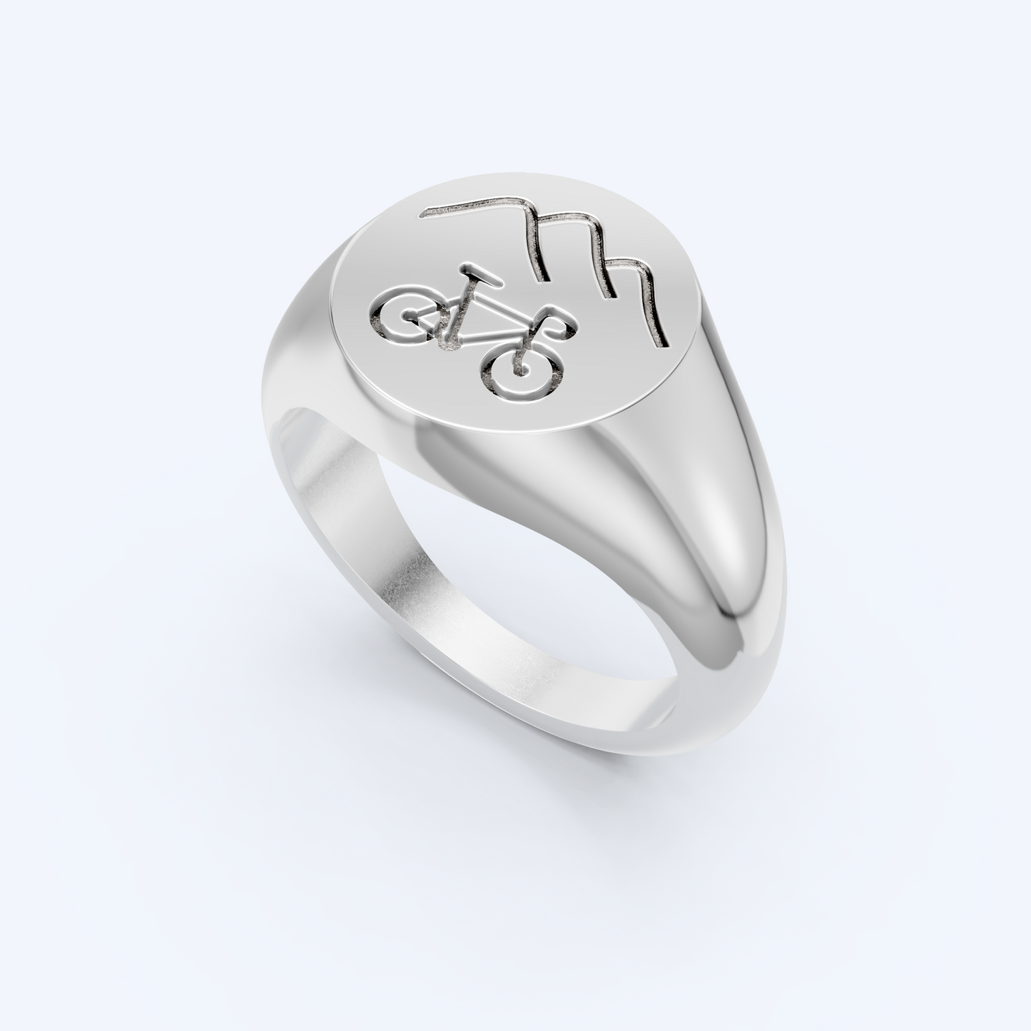 Mountains & Bike Signet Ring 925 Silver