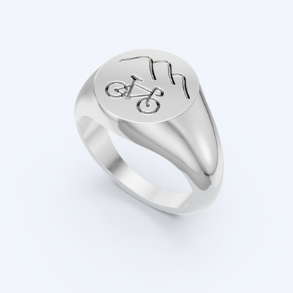 Mountains & Bike Signet Ring 925 Silver