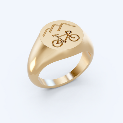 Mountains & Bike Signet 375 Yellow Gold