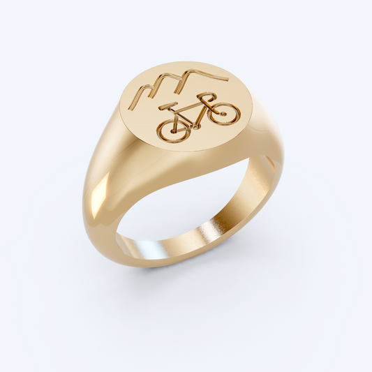 Mountains & Bike Signet 375 Yellow Gold
