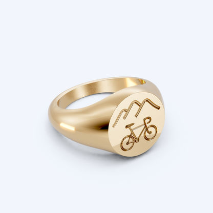 Mountains & Bike Signet 375 Yellow Gold