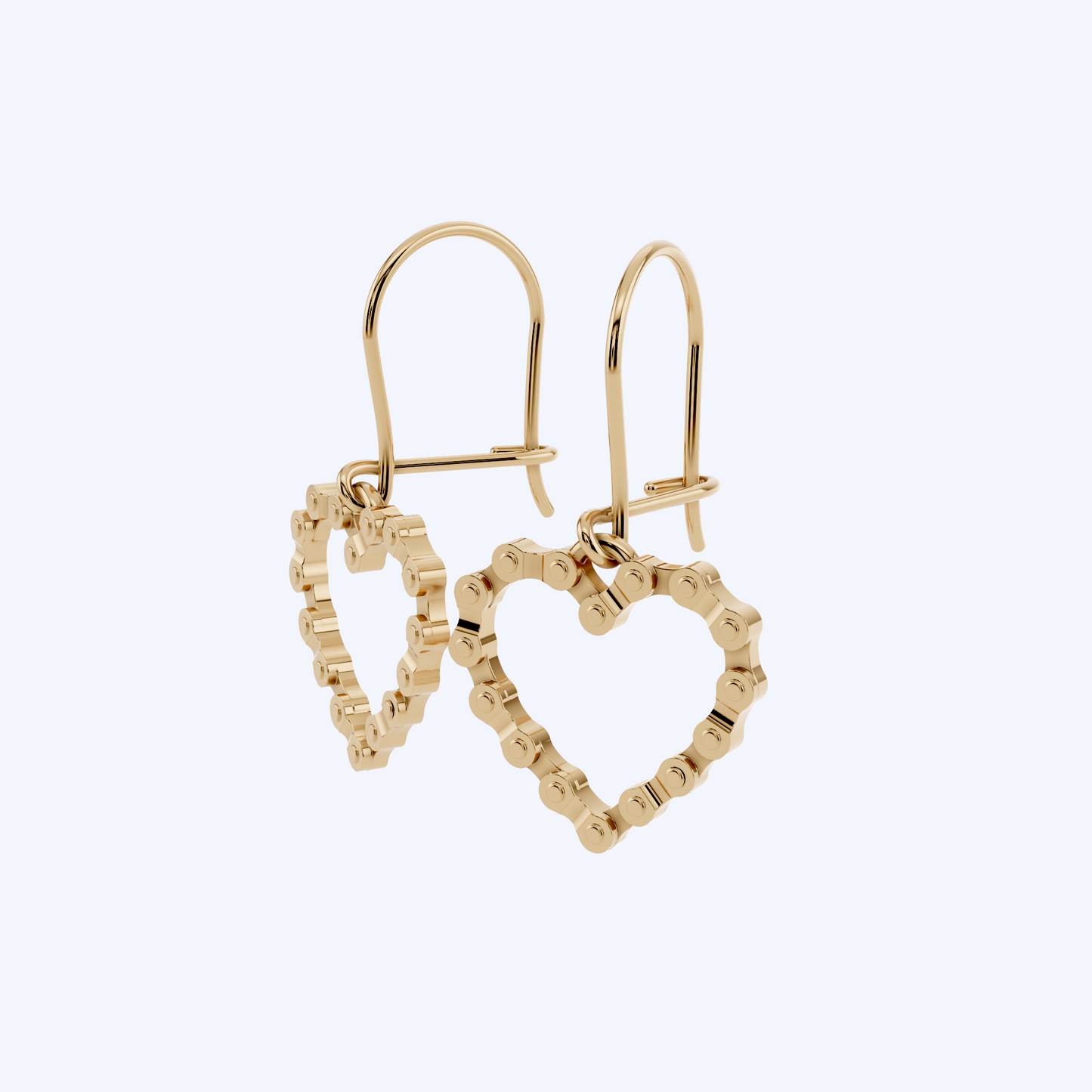 Chain Link Heart Eardrops 375 Yellow Gold