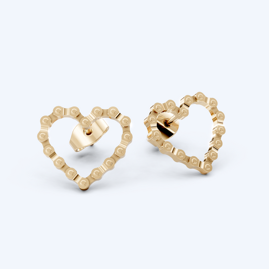 Link Heart Studs 375 Yellow Gold