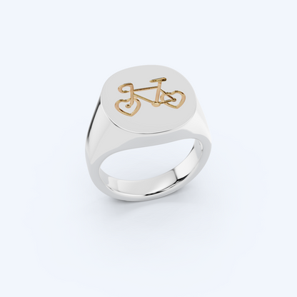 Heart Bike Signet Ring 925 Silver