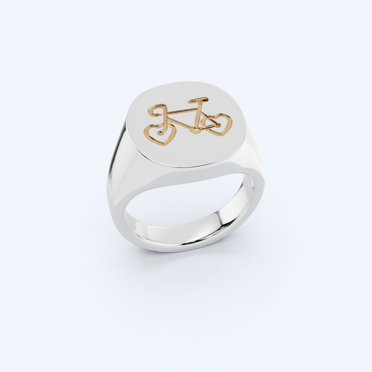 Heart Bike Signet Ring 925 Silver