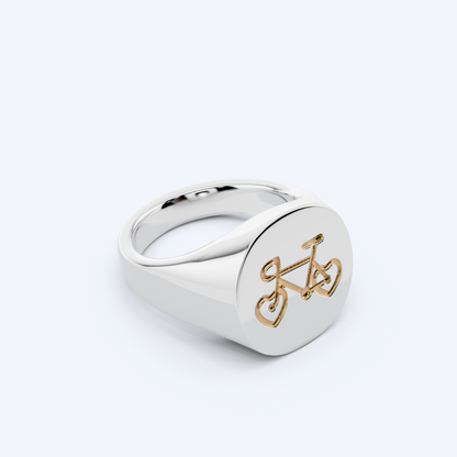 Heart Bike Signet Ring 925 Silver