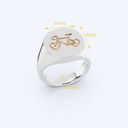 Heart Bike Signet Ring 925 Silver