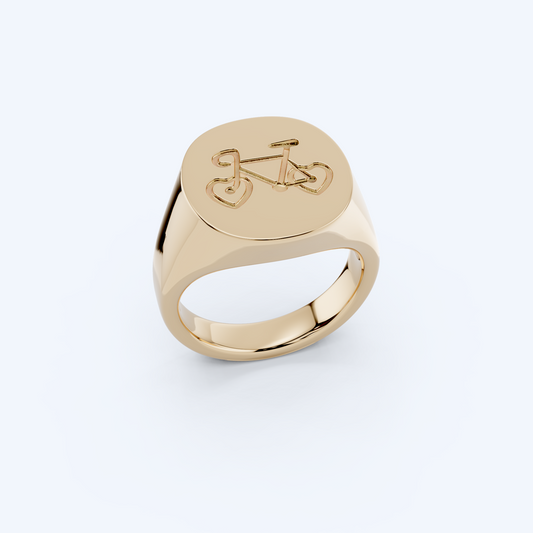 Heart Bike Signet Ring 375 Yellow Gold