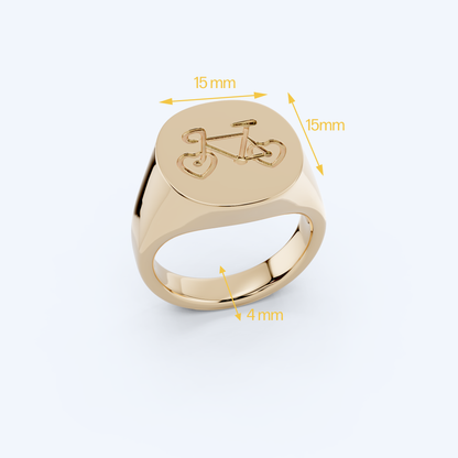 Heart Bike Signet Ring 375 Yellow Gold