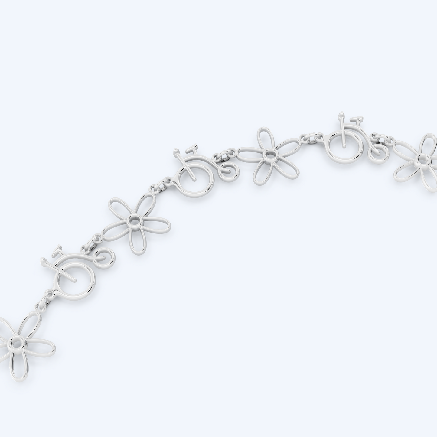 Penny Farthing Flower Bracelet 925 Silver