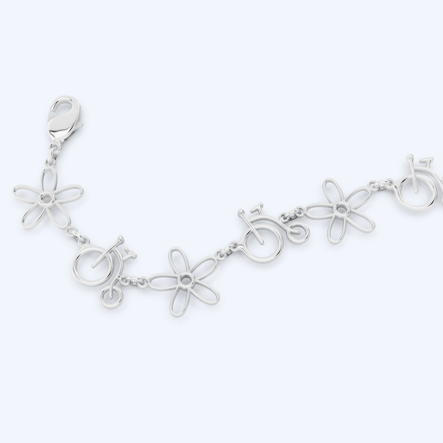 Penny Farthing Flower Bracelet 925 Silver