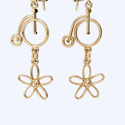 Penny Farthing Flower Drops 375 Yellow Gold