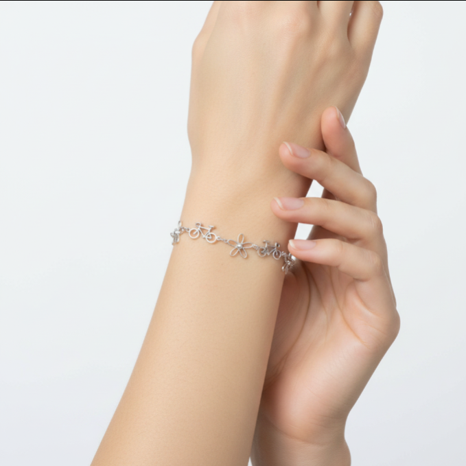 Road Bicycle Flower Bracelet 925 Silver