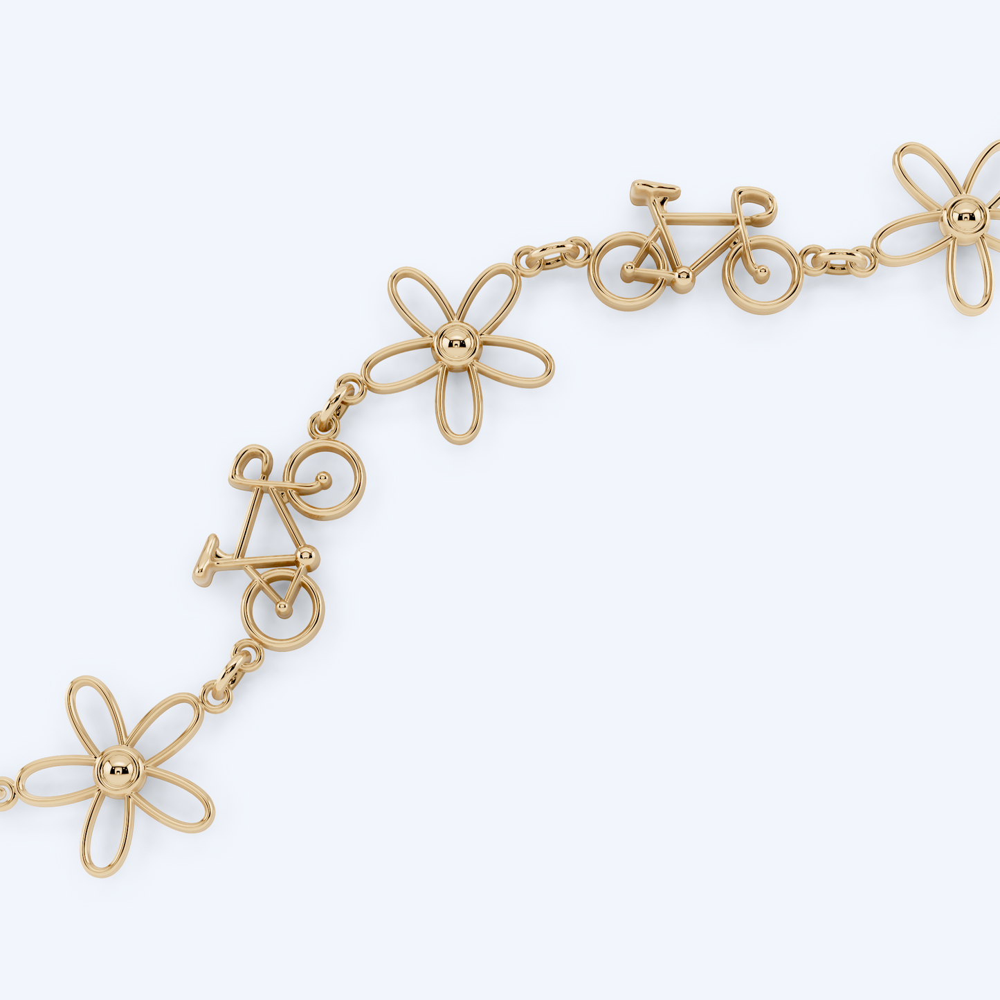 Road Bicycle Flower Bracelet 375 Yellow Gold