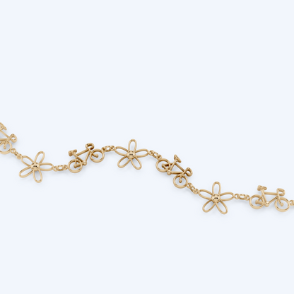 Road Bicycle Flower Bracelet 375 Yellow Gold