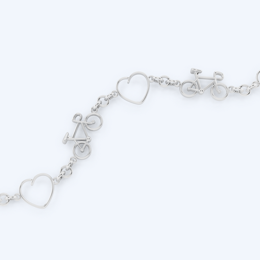 Road Bike Heart Bracelet 925 Silver