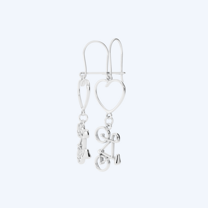 Road Bike & Heart Drops 925 Silver