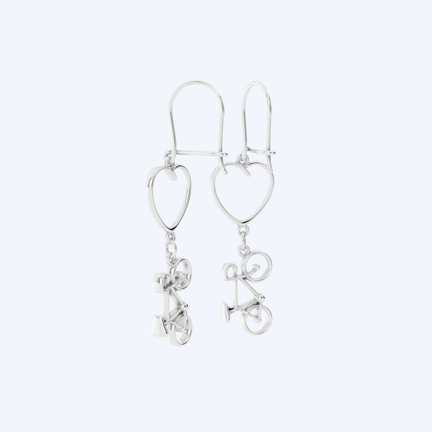 Road Bike & Heart Drops 925 Silver