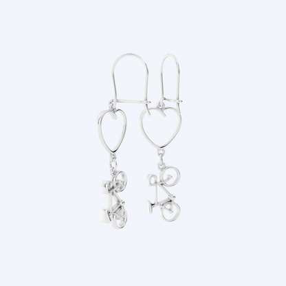 Road Bike & Heart Drops 925 Silver
