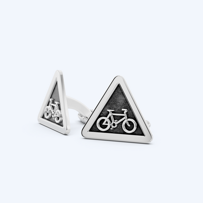 Warning Cyclist Cufflinks 925 Silver