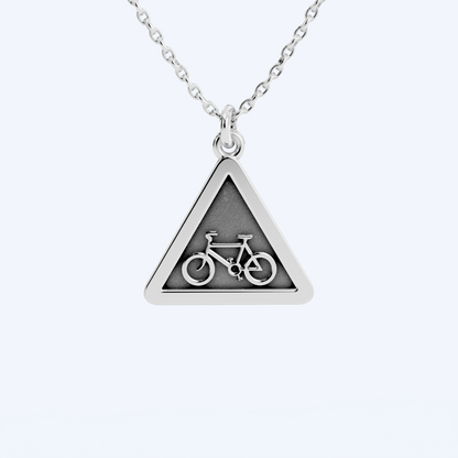 Warning Cyclist Pendant 925 Silver