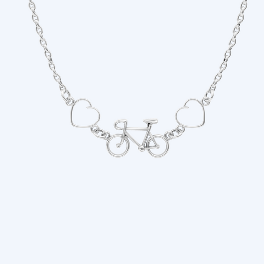 Road Bike & Heart Pendant Necklace 925 Silver